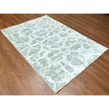 Load image into Gallery viewer, 5&#39;5&quot;x7&#39;5&quot; Pistachio Green, Hand Loomed, Wool and Plant Based Silk, Textured Pile, Modern Design, Oriental Rug FWR61698