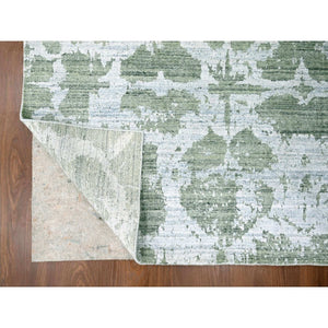5'5"x7'5" Pistachio Green, Hand Loomed, Wool and Plant Based Silk, Textured Pile, Modern Design, Oriental Rug FWR61698
