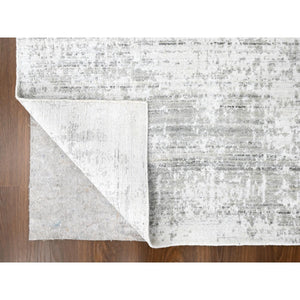 4'x6' Chiffon White with Gray, Modern Design, Hand Loomed, Wool and Plant Based Silk, Textured Pile, Oriental Rug FWR61728