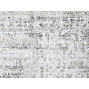 4'x6' Chiffon White with Gray, Modern Design, Hand Loomed, Wool and Plant Based Silk, Textured Pile, Oriental Rug FWR61728