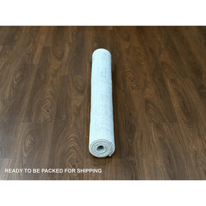 4'x6' Chiffon White with Gray, Modern Design, Hand Loomed, Wool and Plant Based Silk, Textured Pile, Oriental Rug FWR61728