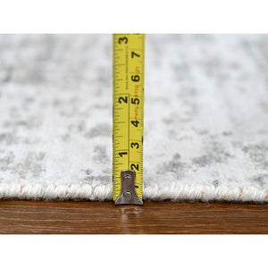4'x6' Chiffon White with Gray, Modern Design, Hand Loomed, Wool and Plant Based Silk, Textured Pile, Oriental Rug FWR61728