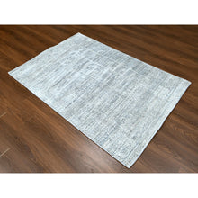 Load image into Gallery viewer, 4&#39;2&quot;x6&#39; Misty Gray, Wool and Plant Based Silk, Hand Loomed, Textured Pile, Modern Design, Oriental Rug FWR61734