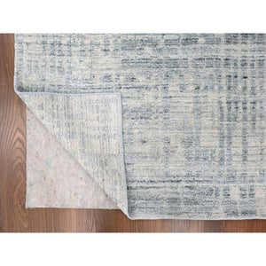 9'4"x13'6" Storm Gray, Modern Design, Hand Loomed, Wool and Plant Based Silk, Textured Pile, Oriental Rug FWR61740