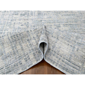 9'4"x13'6" Storm Gray, Modern Design, Hand Loomed, Wool and Plant Based Silk, Textured Pile, Oriental Rug FWR61740
