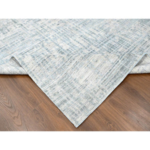 9'4"x13'6" Storm Gray, Modern Design, Hand Loomed, Wool and Plant Based Silk, Textured Pile, Oriental Rug FWR61740