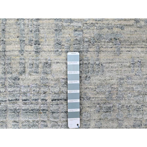 9'4"x13'6" Storm Gray, Modern Design, Hand Loomed, Wool and Plant Based Silk, Textured Pile, Oriental Rug FWR61740