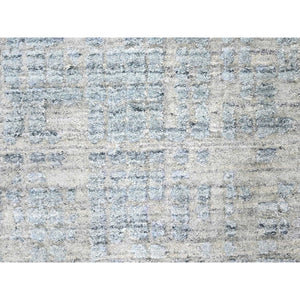 9'4"x13'6" Storm Gray, Modern Design, Hand Loomed, Wool and Plant Based Silk, Textured Pile, Oriental Rug FWR61740