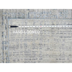 9'4"x13'6" Storm Gray, Modern Design, Hand Loomed, Wool and Plant Based Silk, Textured Pile, Oriental Rug FWR61740