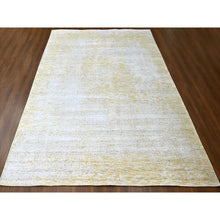 Load image into Gallery viewer, 9&#39;10&quot;x13&#39;10&quot; Macaroon Yellow, Hand Loomed, Wool And Plant Based Silk, Textured Pile, Modern Design, Oriental Rug FWR61746