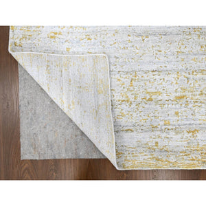 9'10"x13'10" Macaroon Yellow, Hand Loomed, Wool and Plant Based Silk, Textured Pile, Modern Design, Oriental Rug FWR61746