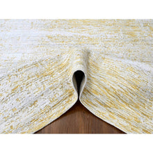 Load image into Gallery viewer, 9&#39;10&quot;x13&#39;10&quot; Macaroon Yellow, Hand Loomed, Wool and Plant Based Silk, Textured Pile, Modern Design, Oriental Rug FWR61746