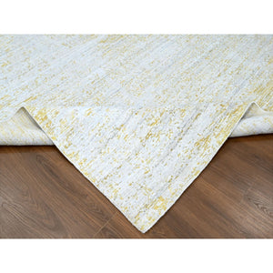 9'10"x13'10" Macaroon Yellow, Hand Loomed, Wool and Plant Based Silk, Textured Pile, Modern Design, Oriental Rug FWR61746