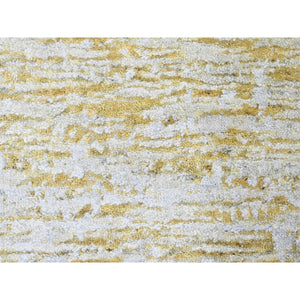 9'10"x13'10" Macaroon Yellow, Hand Loomed, Wool and Plant Based Silk, Textured Pile, Modern Design, Oriental Rug FWR61746
