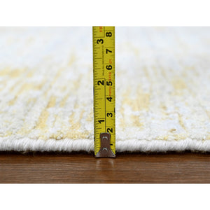 9'10"x13'10" Macaroon Yellow, Hand Loomed, Wool and Plant Based Silk, Textured Pile, Modern Design, Oriental Rug FWR61746