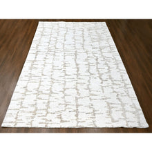Load image into Gallery viewer, 9&#39;10&quot;x13&#39;10&quot; Bone White, Flat Weave With Pile, Modern Design, Hand Knotted, 100% Wool, Oriental Rug FWR61752