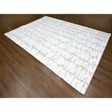 Load image into Gallery viewer, 9&#39;10&quot;x13&#39;10&quot; Bone White, Flat Weave With Pile, Modern Design, Hand Knotted, 100% Wool, Oriental Rug FWR61752