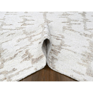 9'10"x13'10" Bone White, Flat Weave With Pile, Modern Design, Hand Knotted, 100% Wool, Oriental Rug FWR61752