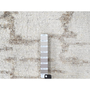 9'10"x13'10" Bone White, Flat Weave With Pile, Modern Design, Hand Knotted, 100% Wool, Oriental Rug FWR61752