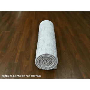 9'10"x13'10" Bone White, Flat Weave With Pile, Modern Design, Hand Knotted, 100% Wool, Oriental Rug FWR61752