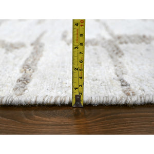 9'10"x13'10" Bone White, Flat Weave With Pile, Modern Design, Hand Knotted, 100% Wool, Oriental Rug FWR61752