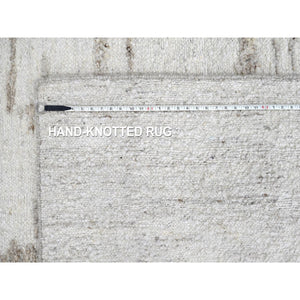 9'10"x13'10" Bone White, Flat Weave With Pile, Modern Design, Hand Knotted, 100% Wool, Oriental Rug FWR61752