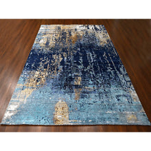 Load image into Gallery viewer, 10&#39;x13&#39;10&quot; Shades of Blue with Gold, Modern Mosaic Design, Hand Knotted, Persian Knot, Denser Weave, Wool and Silk, Oriental Rug FWR61758