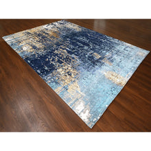 Load image into Gallery viewer, 10&#39;x13&#39;10&quot; Shades of Blue with Gold, Modern Mosaic Design, Hand Knotted, Persian Knot, Denser Weave, Wool and Silk, Oriental Rug FWR61758