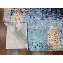 Load image into Gallery viewer, 10&#39;x13&#39;10&quot; Shades of Blue with Gold, Modern Mosaic Design, Hand Knotted, Persian Knot, Denser Weave, Wool and Silk, Oriental Rug FWR61758