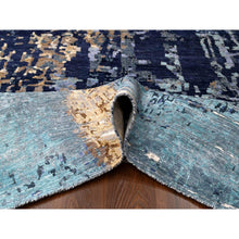 Load image into Gallery viewer, 10&#39;x13&#39;10&quot; Shades Of Blue With Gold, Modern Mosaic Design, Hand Knotted, Persian Knot, Denser Weave, Wool And Silk, Oriental Rug FWR61758