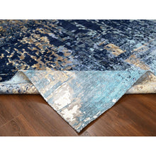 Load image into Gallery viewer, 10&#39;x13&#39;10&quot; Shades Of Blue With Gold, Modern Mosaic Design, Hand Knotted, Persian Knot, Denser Weave, Wool And Silk, Oriental Rug FWR61758
