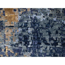 Load image into Gallery viewer, 10&#39;x13&#39;10&quot; Shades of Blue with Gold, Modern Mosaic Design, Hand Knotted, Persian Knot, Denser Weave, Wool and Silk, Oriental Rug FWR61758