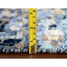 Load image into Gallery viewer, 10&#39;x13&#39;10&quot; Shades of Blue with Gold, Modern Mosaic Design, Hand Knotted, Persian Knot, Denser Weave, Wool and Silk, Oriental Rug FWR61758
