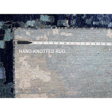 Load image into Gallery viewer, 10&#39;x13&#39;10&quot; Shades of Blue with Gold, Modern Mosaic Design, Hand Knotted, Persian Knot, Denser Weave, Wool and Silk, Oriental Rug FWR61758