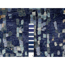 Load image into Gallery viewer, 4&#39;10&quot;x6&#39;10&quot; Shades of Blue with Gold, Modern Mosaic Design, Persian Knot, Denser Weave, Hand Knotted, Wool and Silk, Oriental Rug FWR61764