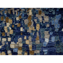 Load image into Gallery viewer, 4&#39;10&quot;x6&#39;10&quot; Shades of Blue with Gold, Modern Mosaic Design, Persian Knot, Denser Weave, Hand Knotted, Wool and Silk, Oriental Rug FWR61764
