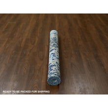 Load image into Gallery viewer, 4&#39;10&quot;x6&#39;10&quot; Shades Of Blue With Gold, Modern Mosaic Design, Persian Knot, Denser Weave, Hand Knotted, Wool And Silk, Oriental Rug FWR61764