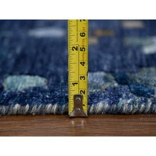 Load image into Gallery viewer, 4&#39;10&quot;x6&#39;10&quot; Shades of Blue with Gold, Modern Mosaic Design, Persian Knot, Denser Weave, Hand Knotted, Wool and Silk, Oriental Rug FWR61764