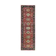 Load image into Gallery viewer, 2&#39;7&quot;x8&#39;2&quot; Crimson Red, Karajeh Design with Geometric Medallions, Hand Knotted, Soft Wool, Runner, Oriental Rug FWR61770