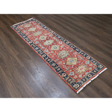 Load image into Gallery viewer, 2&#39;7&quot;x8&#39;2&quot; Crimson Red, Karajeh Design With Geometric Medallions, Hand Knotted, Soft Wool, Runner, Oriental Rug FWR61770