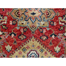 Load image into Gallery viewer, 2&#39;7&quot;x8&#39;2&quot; Crimson Red, Karajeh Design With Geometric Medallions, Hand Knotted, Soft Wool, Runner, Oriental Rug FWR61770