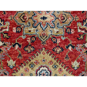 2'7"x8'2" Crimson Red, Karajeh Design with Geometric Medallions, Hand Knotted, Soft Wool, Runner, Oriental Rug FWR61770