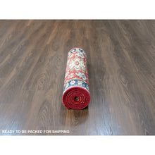 Load image into Gallery viewer, 2&#39;7&quot;x8&#39;2&quot; Crimson Red, Karajeh Design with Geometric Medallions, Hand Knotted, Soft Wool, Runner, Oriental Rug FWR61770