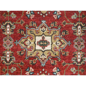 3'x5' Chili Red, Karajeh Design With Tribal Medallions, Hand Knotted, Soft Wool, Oriental Rug FWR61782
