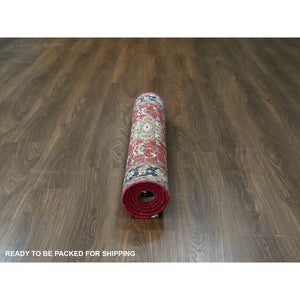 3'x5' Chili Red, Karajeh Design With Tribal Medallions, Hand Knotted, Soft Wool, Oriental Rug FWR61782