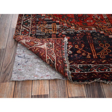 Load image into Gallery viewer, 6&#39;6&quot;x9&#39; Crimson Red, Vintage Persian Shiraz with All Over Design, Worn and Distressed, Sheared Low, Zero Pile, Sides and Ends Professionally Secured, Hand Knotted, 100% Wool, Oriental Rug FWR6174