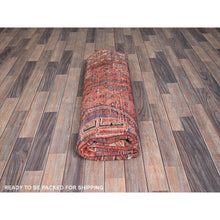 Load image into Gallery viewer, 6&#39;6&quot;x9&#39; Crimson Red, Vintage Persian Shiraz with All Over Design, Worn and Distressed, Sheared Low, Zero Pile, Sides and Ends Professionally Secured, Hand Knotted, 100% Wool, Oriental Rug FWR6174
