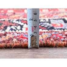 Load image into Gallery viewer, 6&#39;6&quot;x9&#39; Crimson Red, Vintage Persian Shiraz with All Over Design, Worn and Distressed, Sheared Low, Zero Pile, Sides and Ends Professionally Secured, Hand Knotted, 100% Wool, Oriental Rug FWR6174