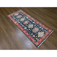 Load image into Gallery viewer, 2&#39;7&quot;x6&#39; Navy Blue, Karajeh Design With Tribal Medallions, Hand Knotted, Soft Wool, Runner, Oriental Rug Sh10302