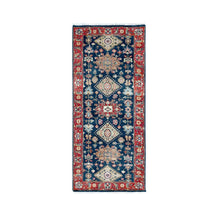 Load image into Gallery viewer, 2&#39;7&quot;x6&#39; Yale Blue, Karajeh Design with Geometric Medallions, Hand Knotted, Soft Wool, Runner, Oriental Rug FWR61806
